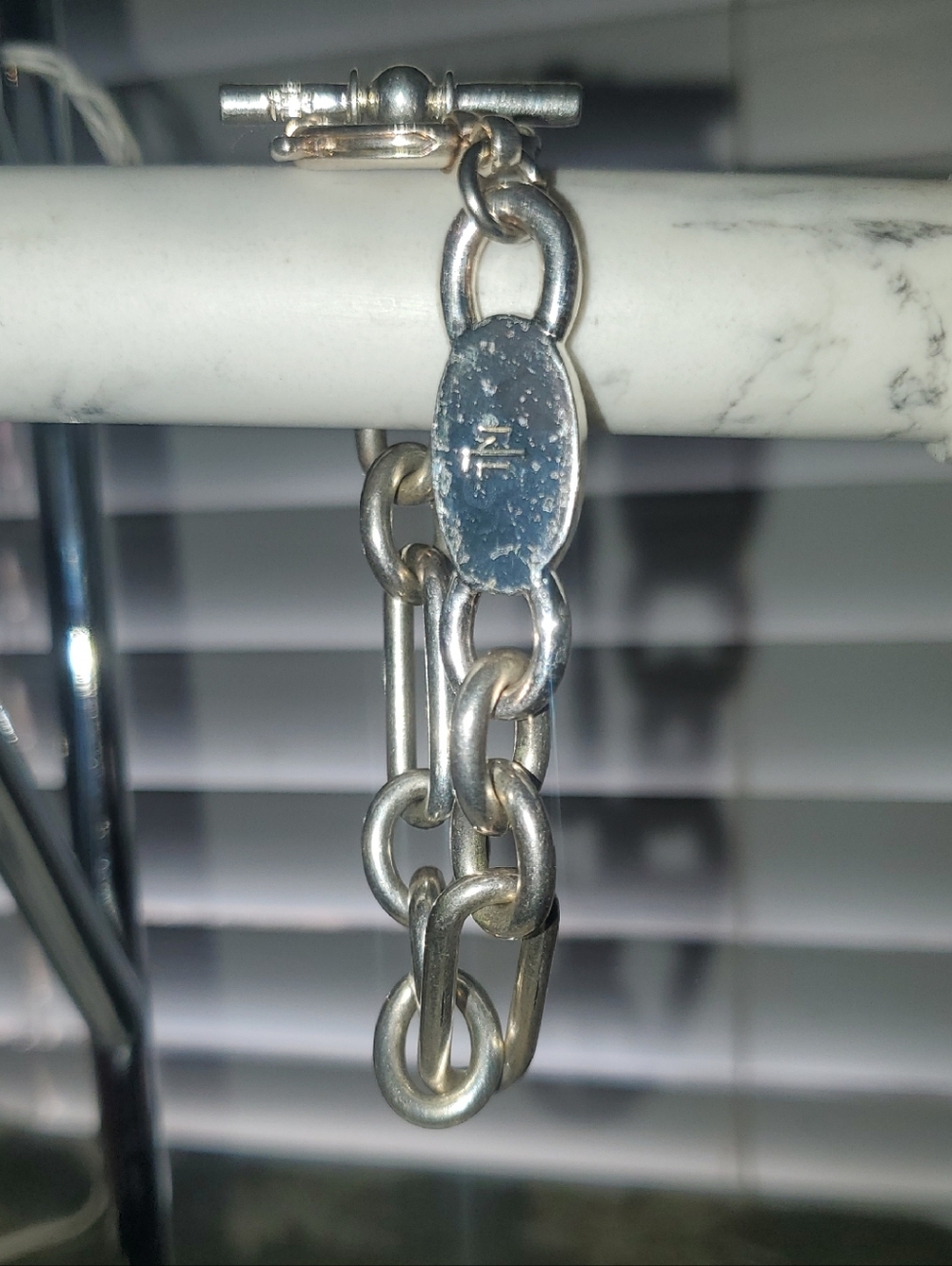 RLL Vintage Ralph Lauren Silvertone Chunky Bracelet with Toggle Closure